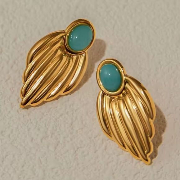 New ANTHRO Turquoise Geo Mod Earrings - Picture 1 of 10
